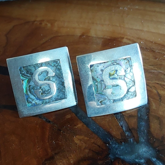 VINTAGE MONOGRAM S MOSAIC 925 CUFFLINKS - Picture 1 of 3